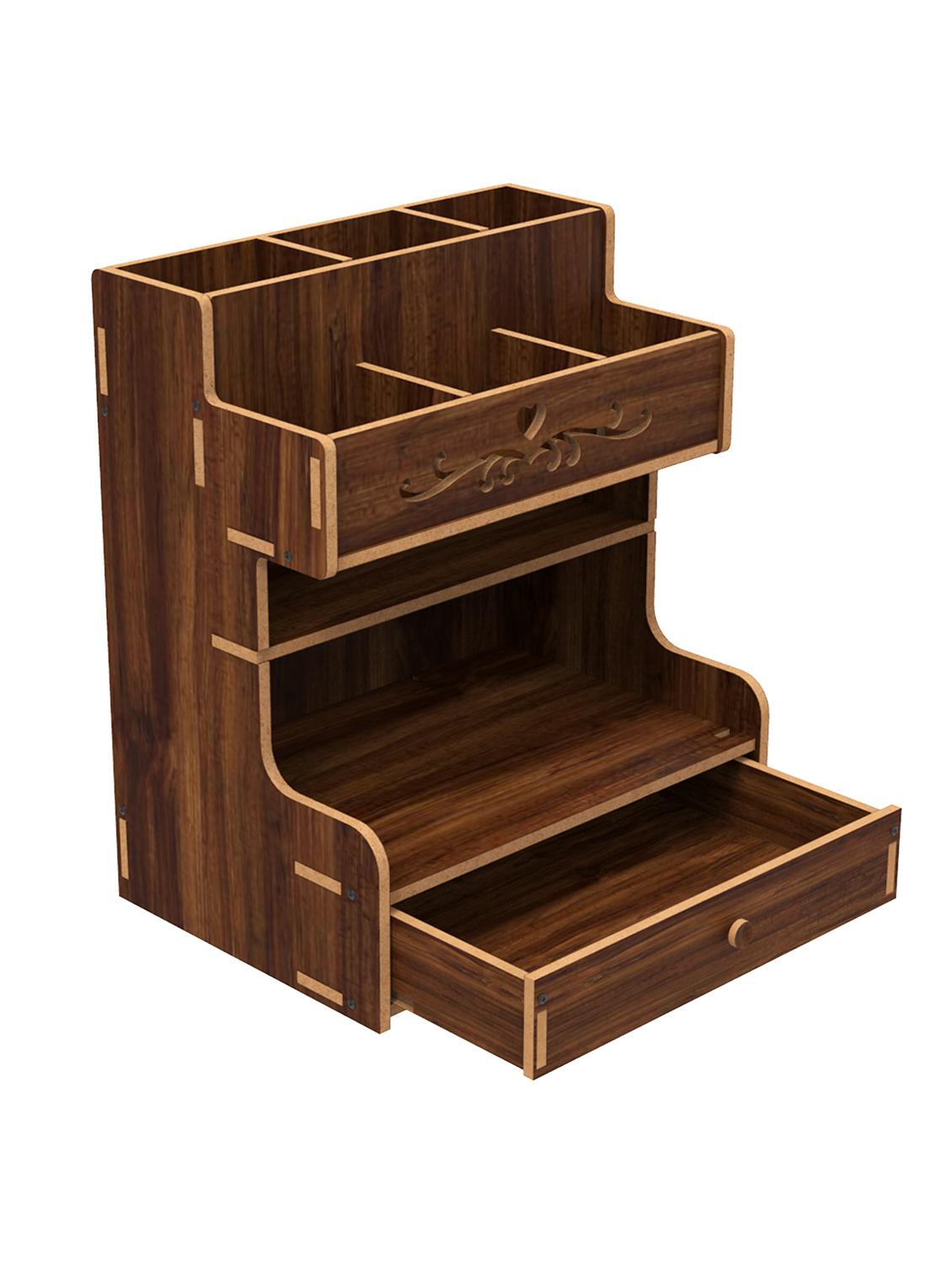 home sparkle office desk organiser and accessories, multi-functional stationary supplies desktop organizer set (dark brown) - 18080976 -  Standard Image - 1