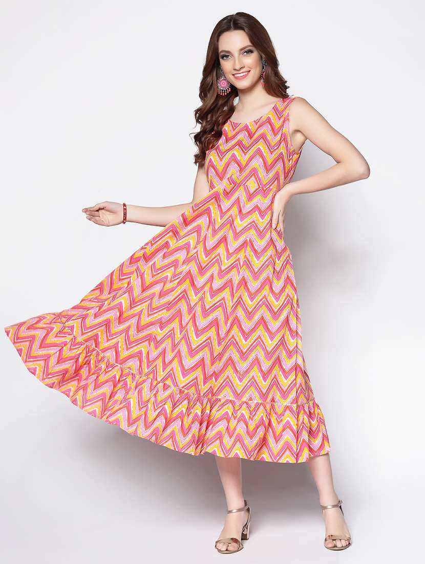 pink cotton flared ethnic dress