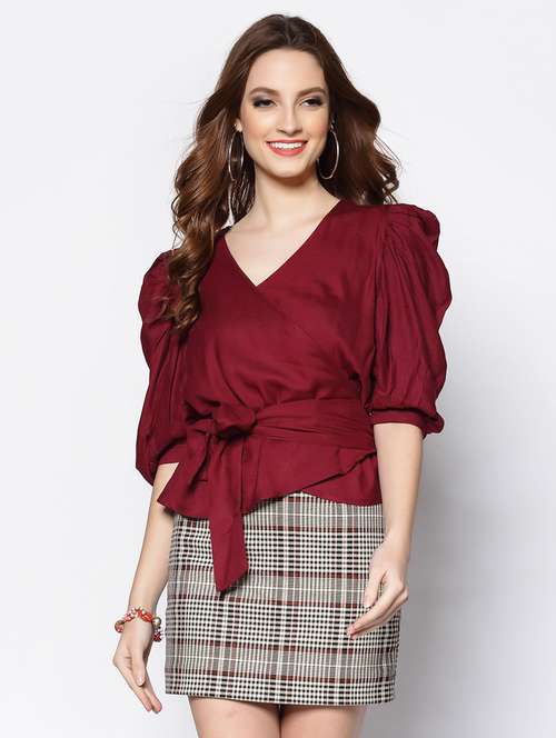 women's wrap overlap neck top - 18081128 -  Standard Image - 0