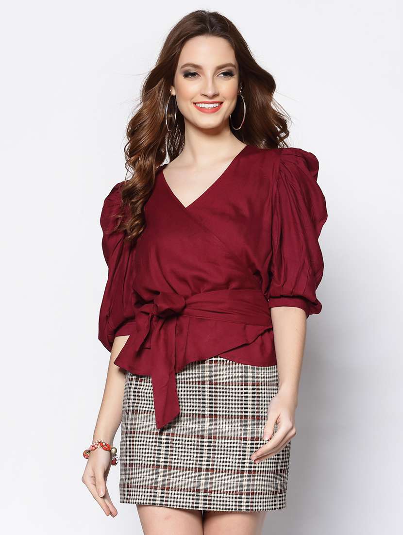 women's wrap overlap neck top - 18081128 -  Zoom Image - 0