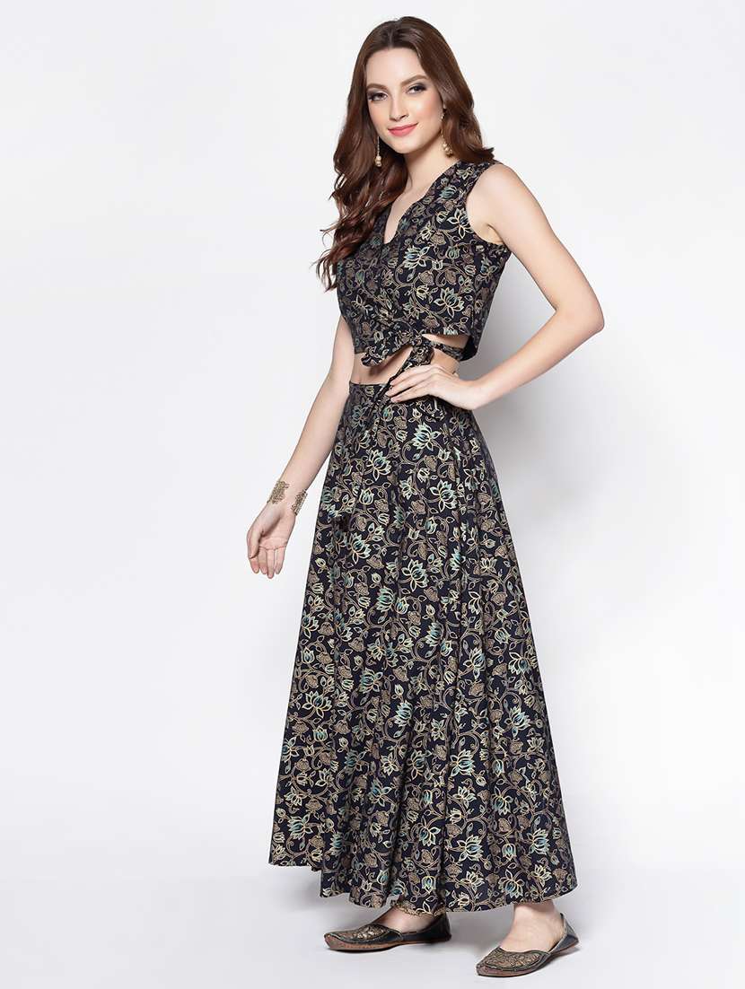 black cotton flared lehenga - 18081209 -  Standard Image - 1