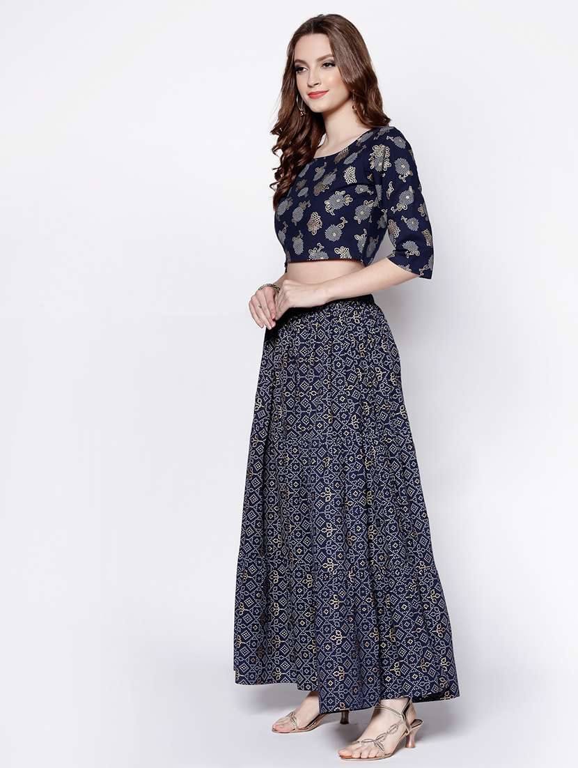 navy blue cotton flared lehenga - 18081211 -  Standard Image - 1