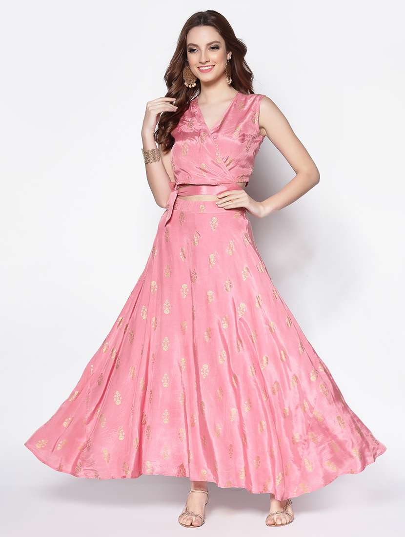 pink art silk flared lehenga