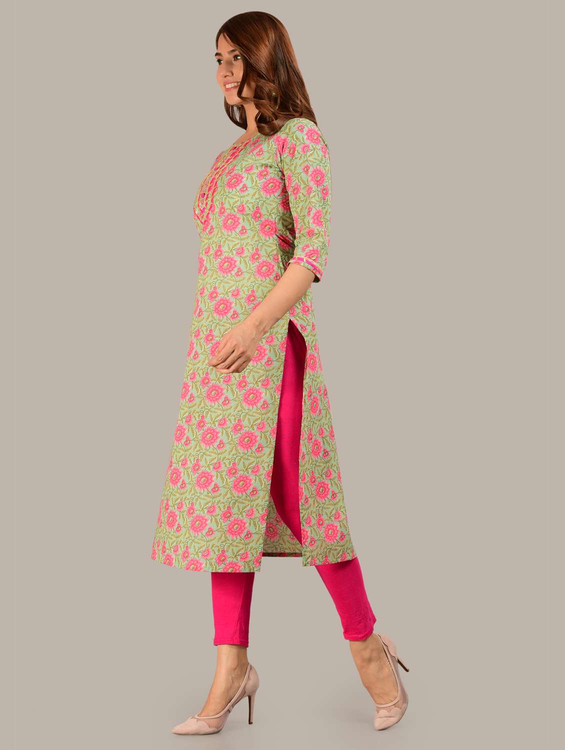 green printed straight kurta - 18081238 - Standard Image - 1