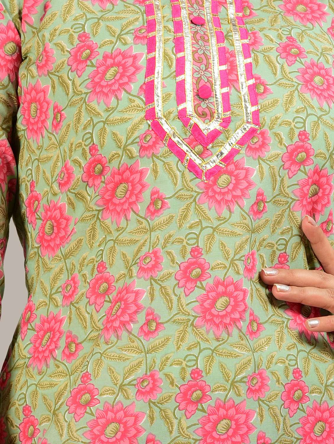 green printed straight kurta - 18081238 - Standard Image - 4