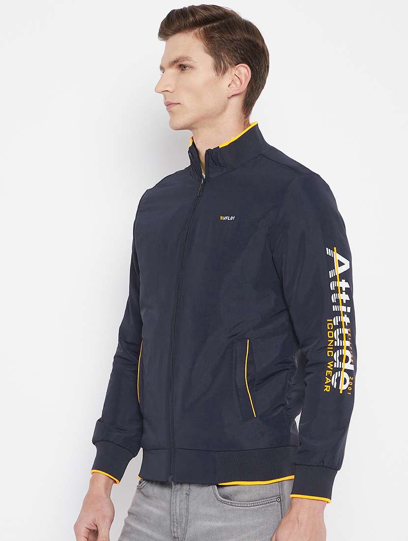 navy blue solid bomber jacket - 18081401 -  Standard Image - 1