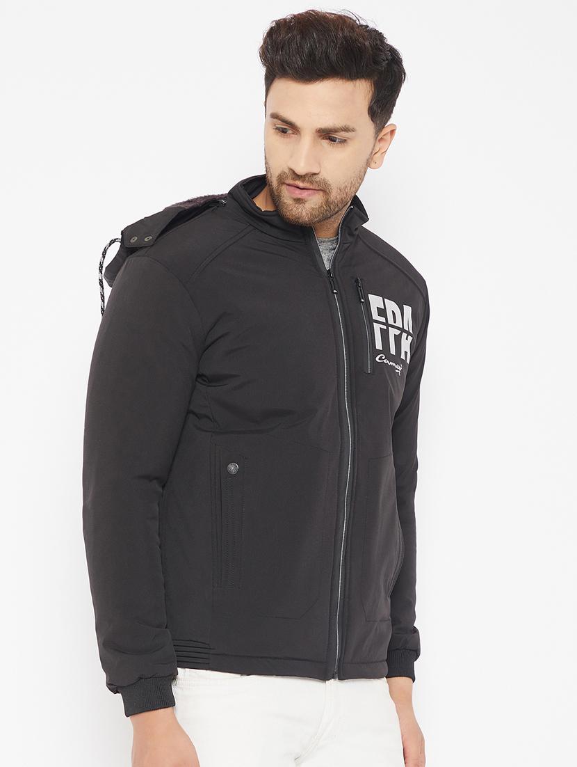 men black chest printed jacket - 18081463 - Standard Image - 1