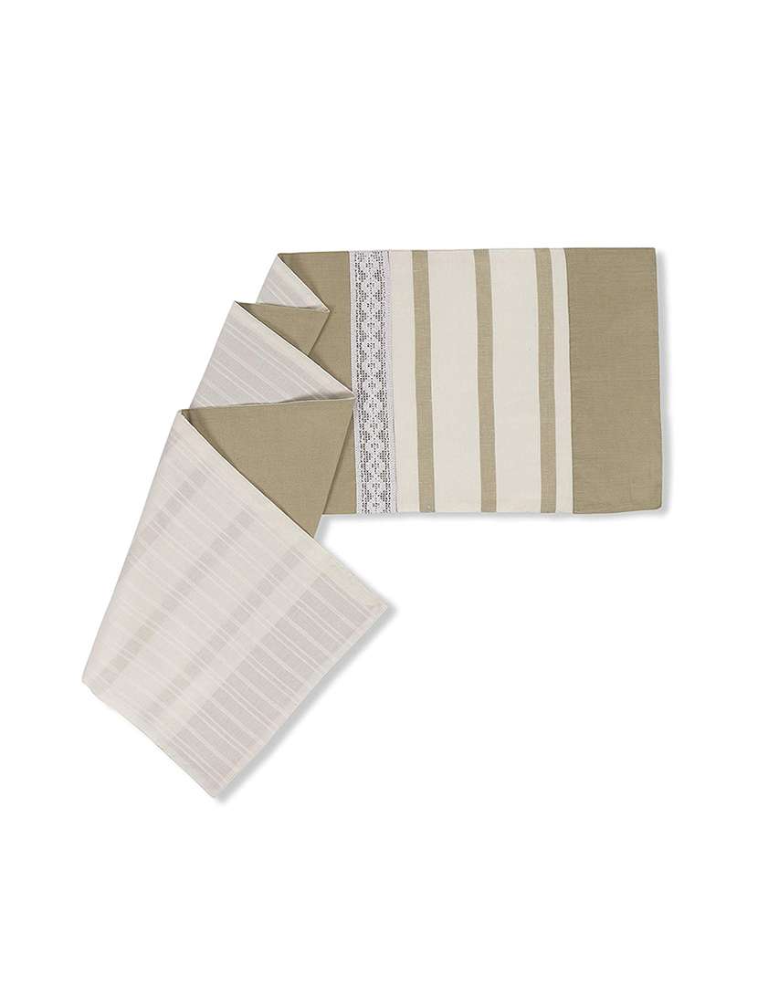 fireflies white & green border pattern table runner with 75% cotton + 25% linen 33 x 150 cm