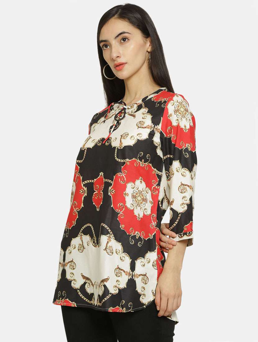 women's straight tie-up neck top - 18082088 -  Standard Image - 1