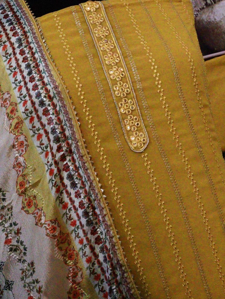 yellow suit with printed dupatta - 18082330 - Standard Image - 1