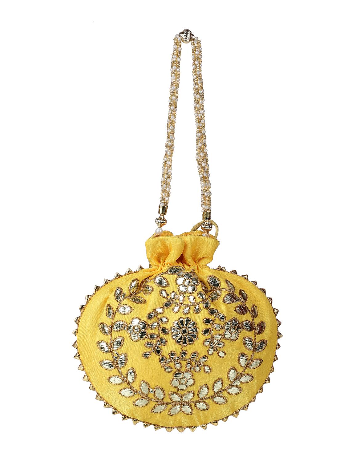 yellow cotton polyester blend ethnic potli - 18082806 -  Zoom Image - 0