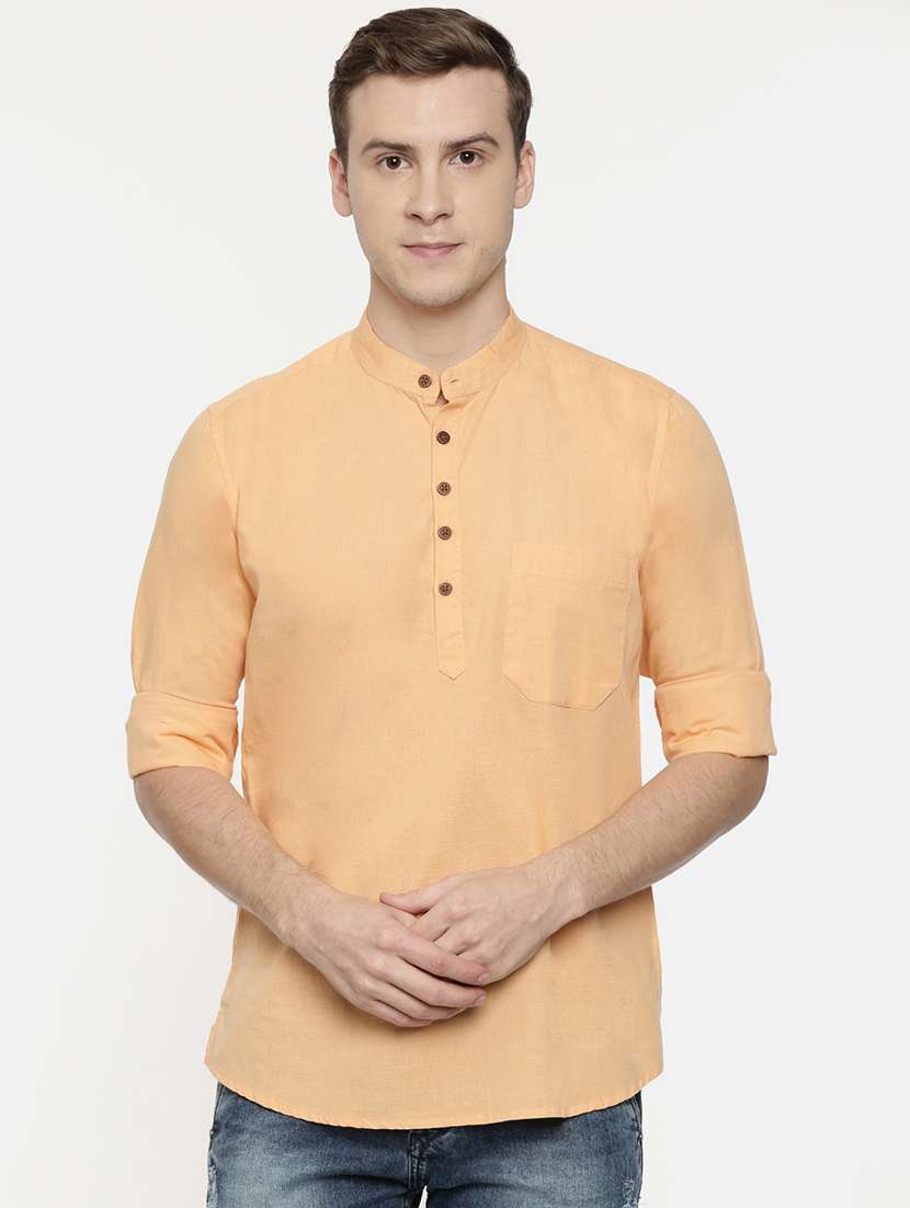 orange solid short kurta