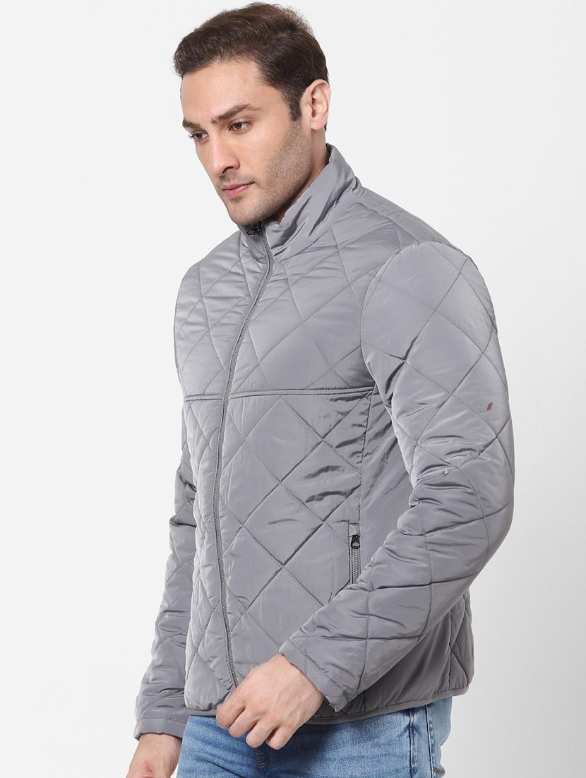 grey solid quilted jacket - 18083806 -  Standard Image - 1