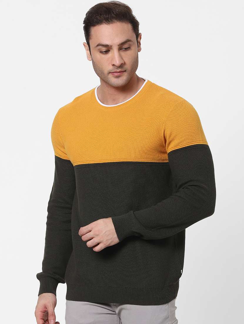 yellow color block pullover - 18083832 -  Standard Image - 1