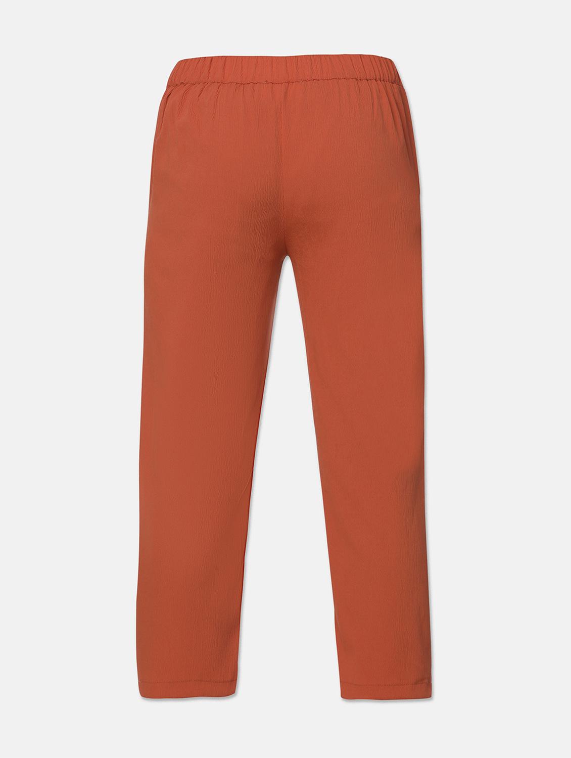 orange solid casual trouser - 18105892 - Standard Image - 1