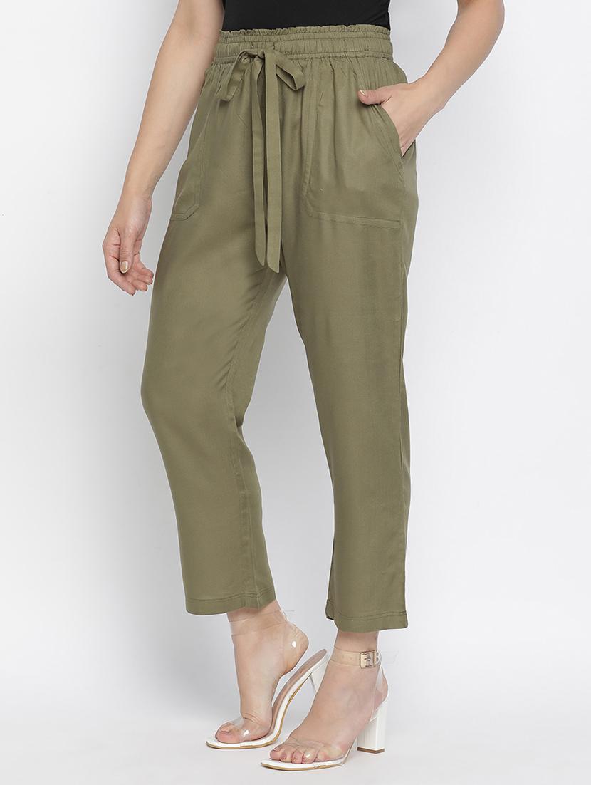 tie front solid flat front trouser - 18105906 - Standard Image - 1