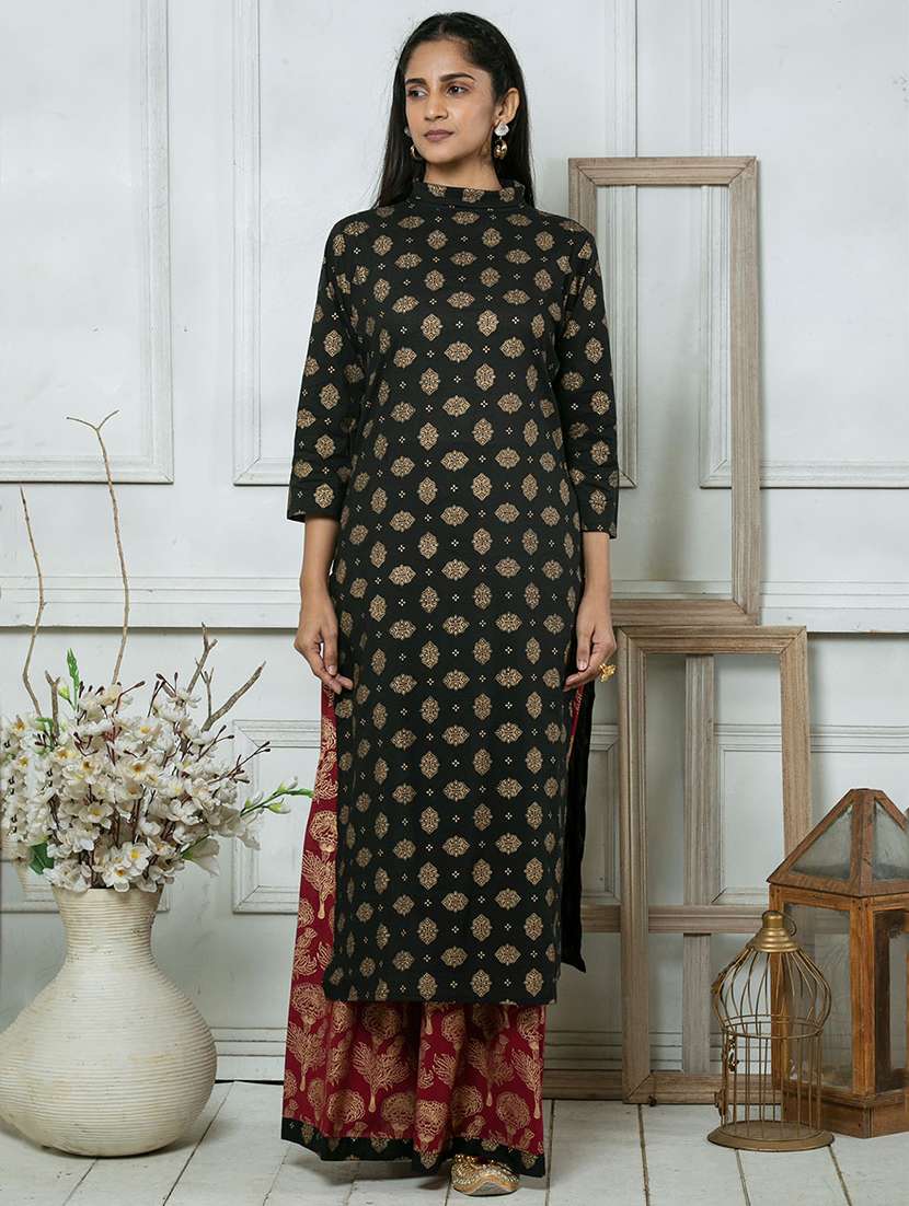 black cotton straight kurta