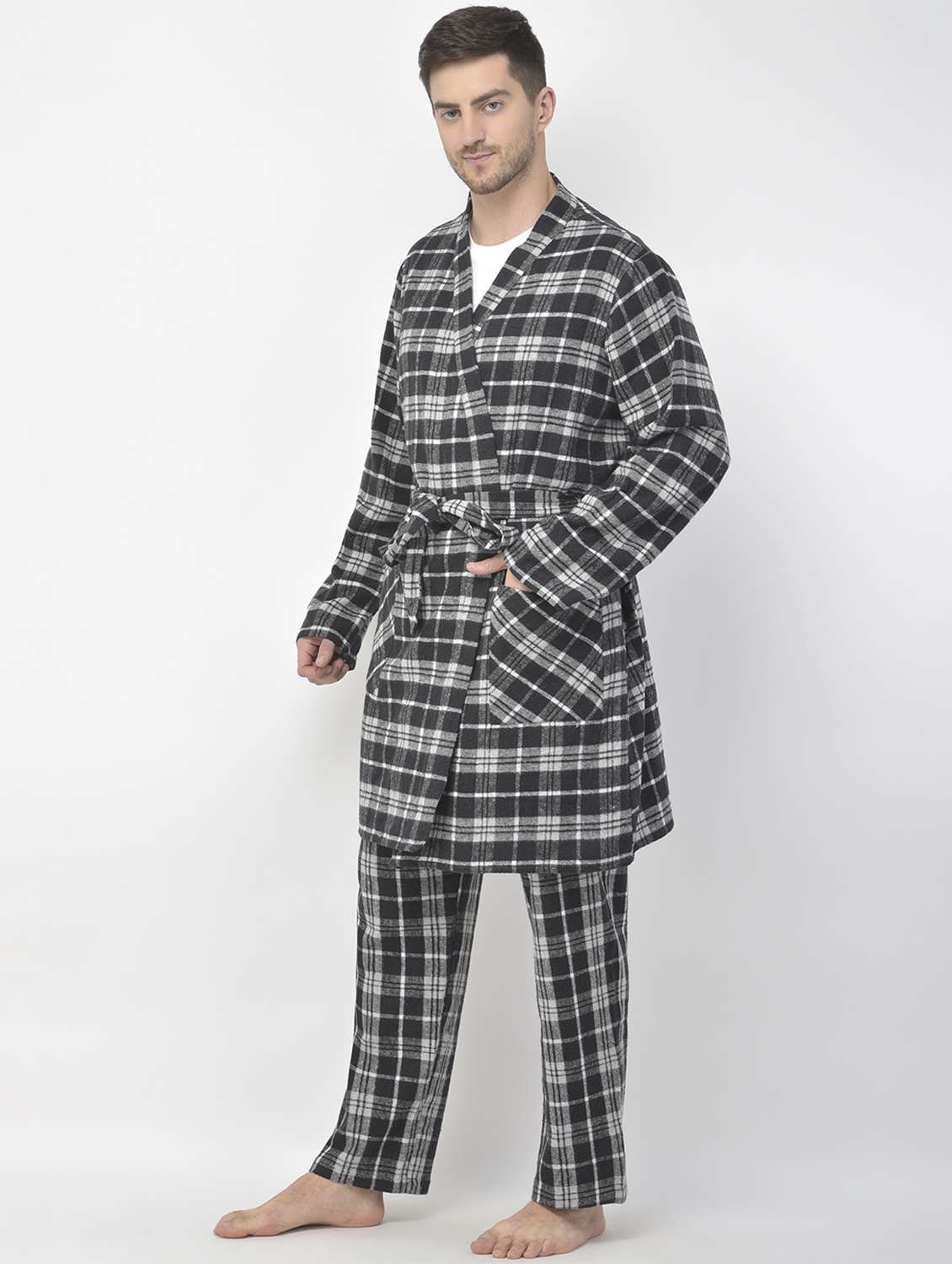 black cotton sleepwear robe - 18106769 -  Standard Image - 1