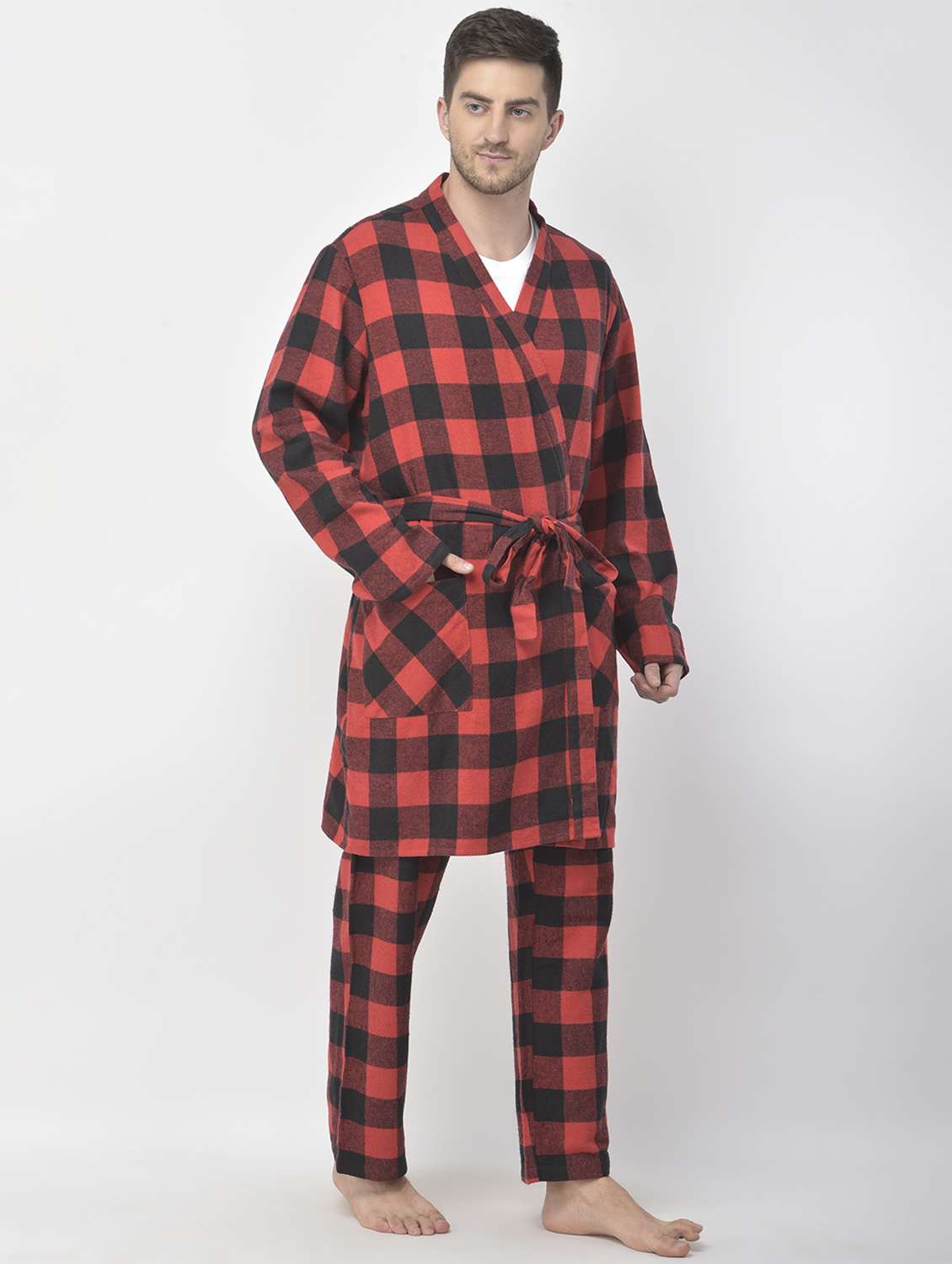 red cotton sleepwear robe - 18106771 -  Standard Image - 1