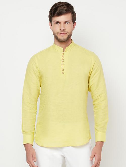 yellow solid short kurta - 18107429 -  Standard Image - 0