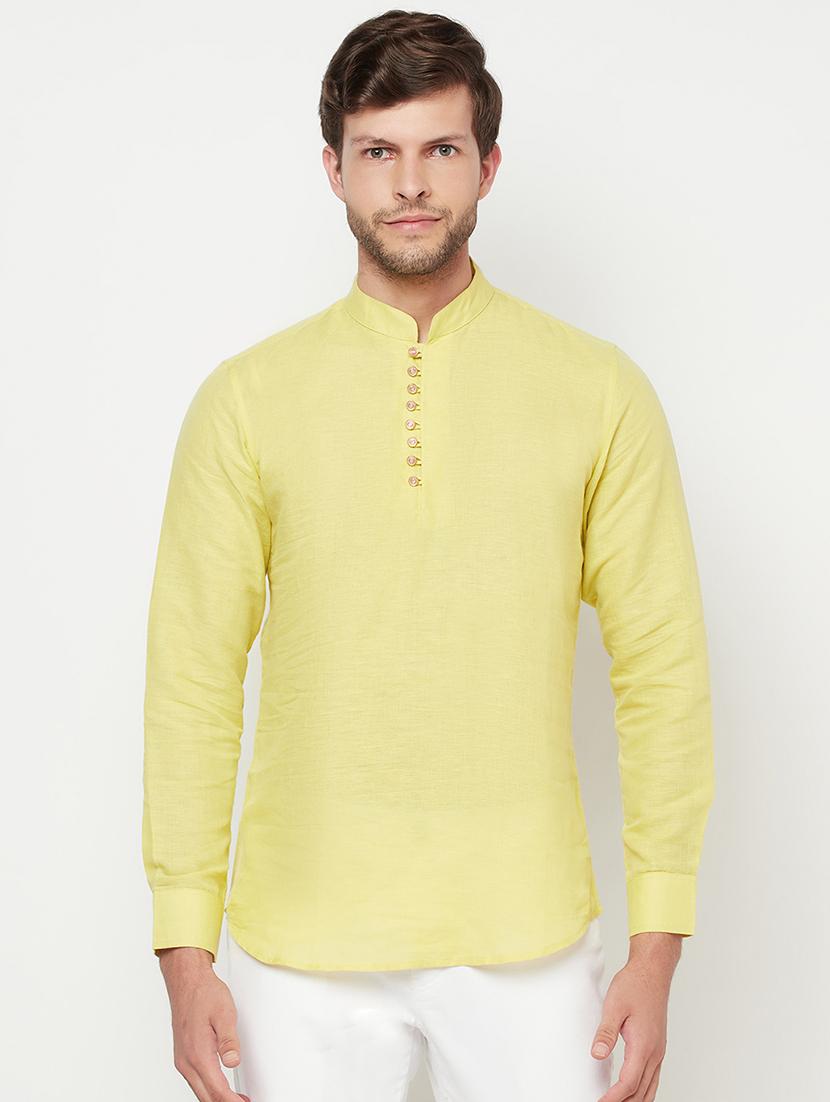 yellow solid short kurta - 18107429 -  Zoom Image - 0