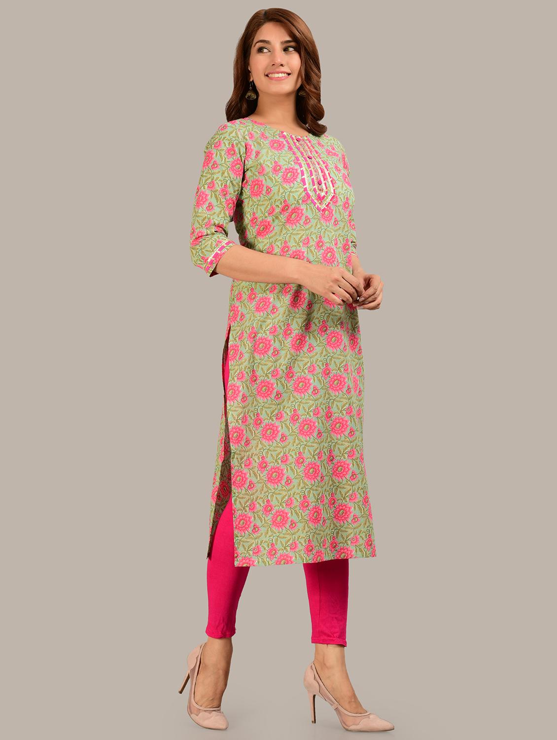 multi colored cotton straight kurta - 18109536 -  Standard Image - 1
