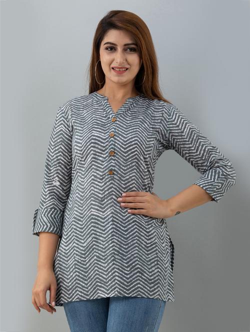 grey printed straight kurti - 18111223 -  Standard Image - 0