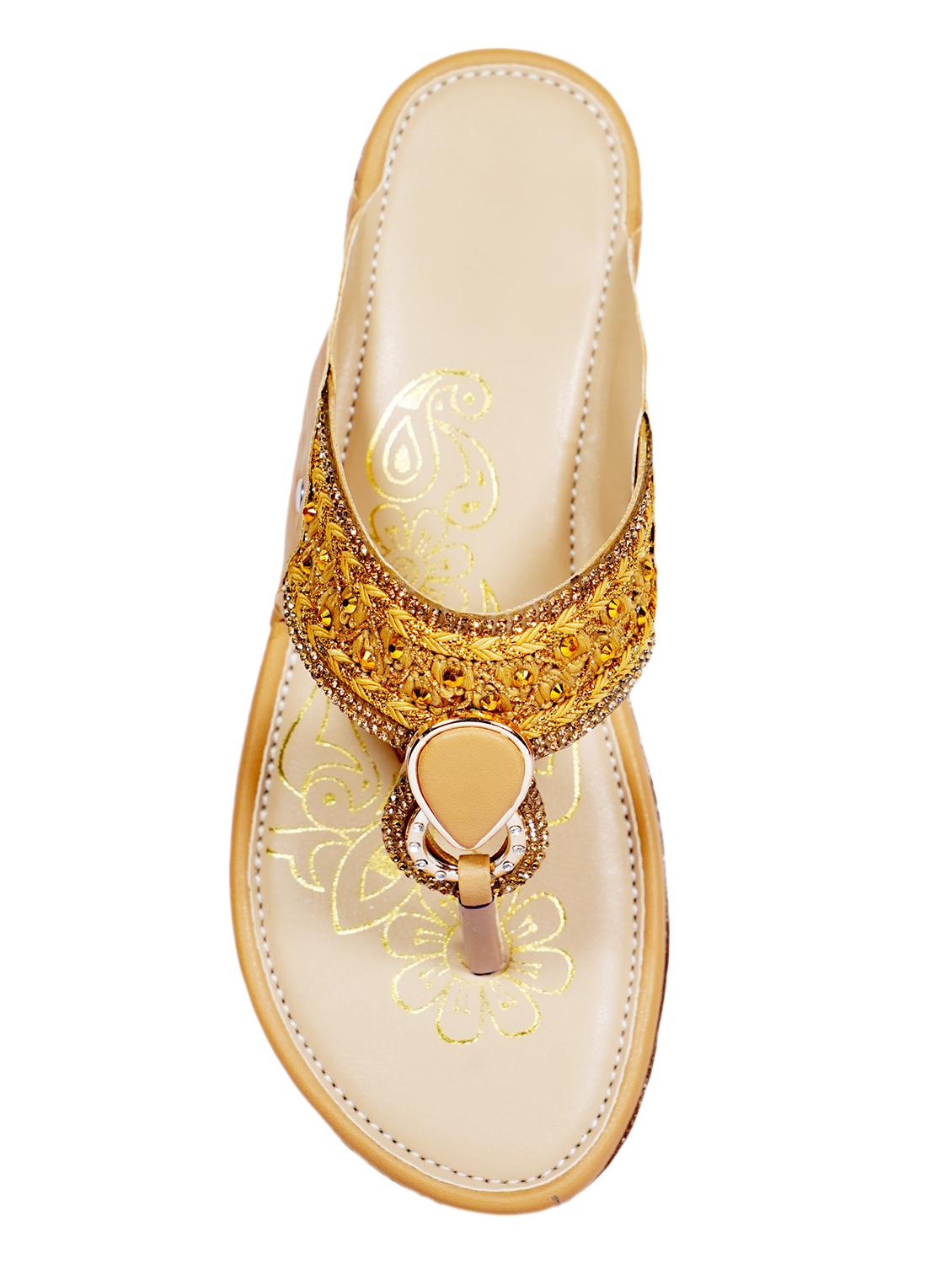 gold synthetic slip on sandals - 18111310 - Standard Image - 4