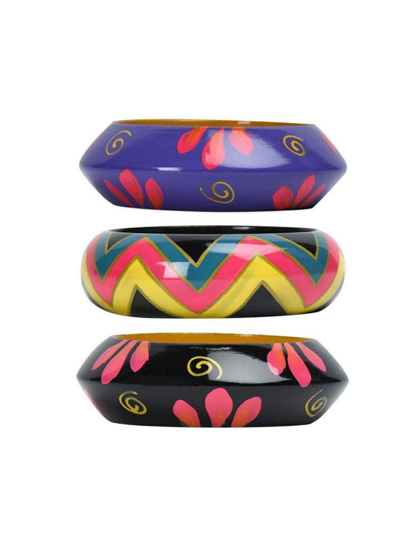 set of 3 multi colored wood bangle