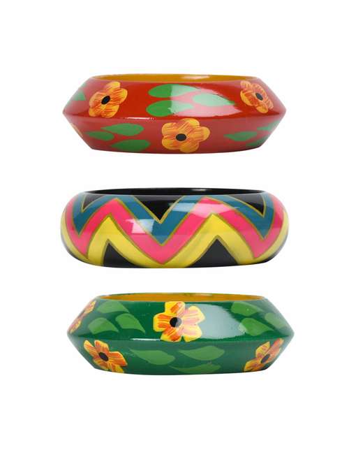 set of 3 multi colored wood bangle - 18112406 -  Standard Image - 0