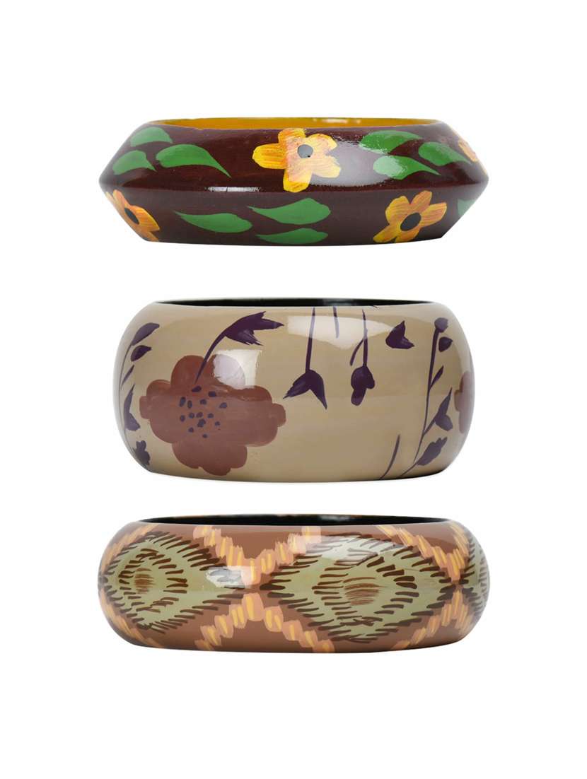 set of 3 multi colored wood bangle