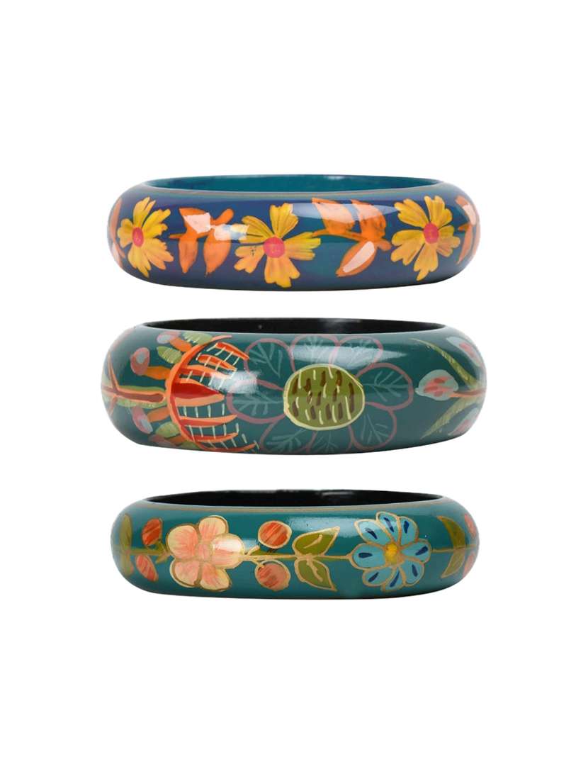 set of 3 multi colored wood bangle