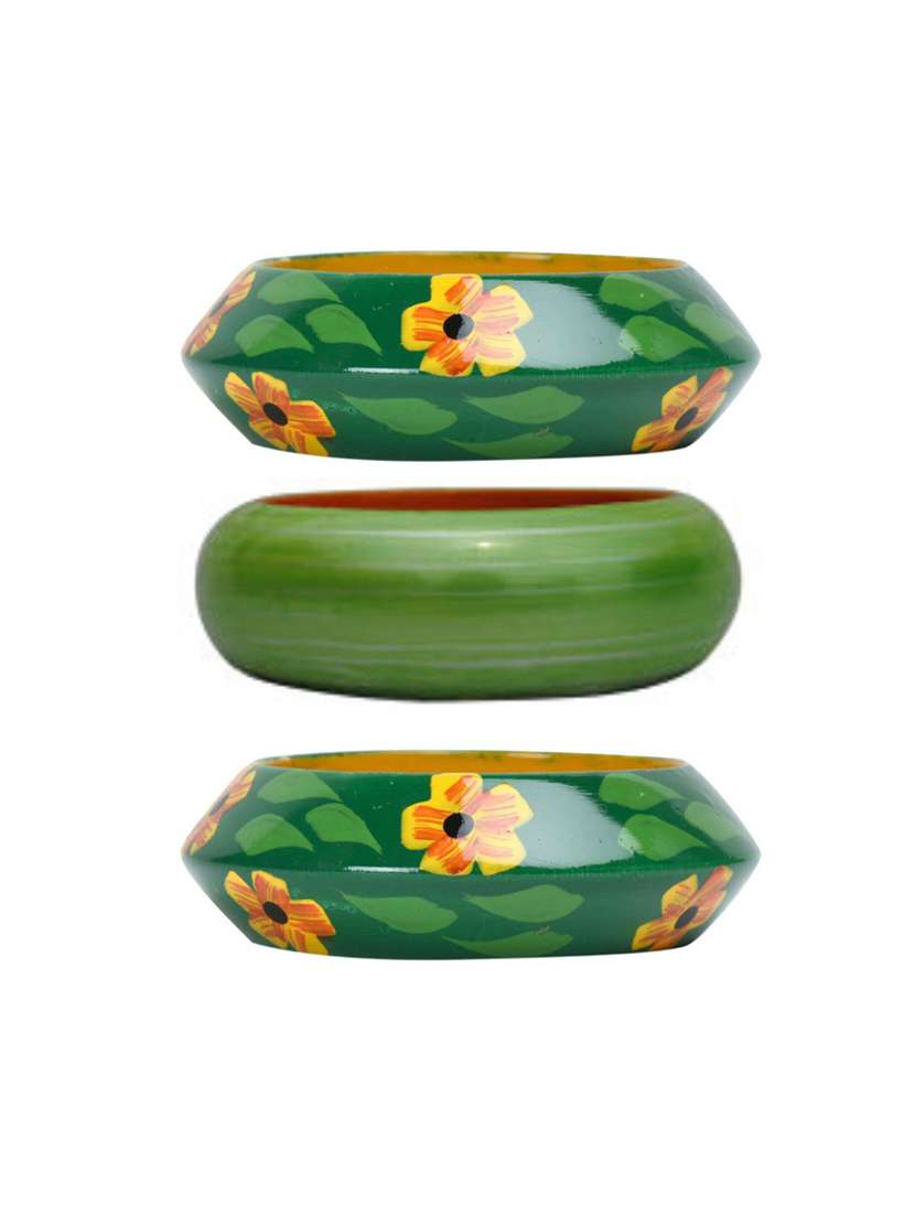 set of 3 multi colored wood bangle