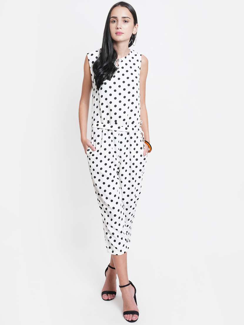 tie front polka dot jumpsuit
