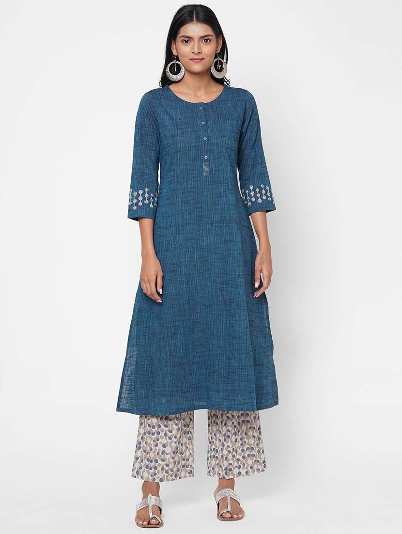 blue cotton kurta palazzo  set