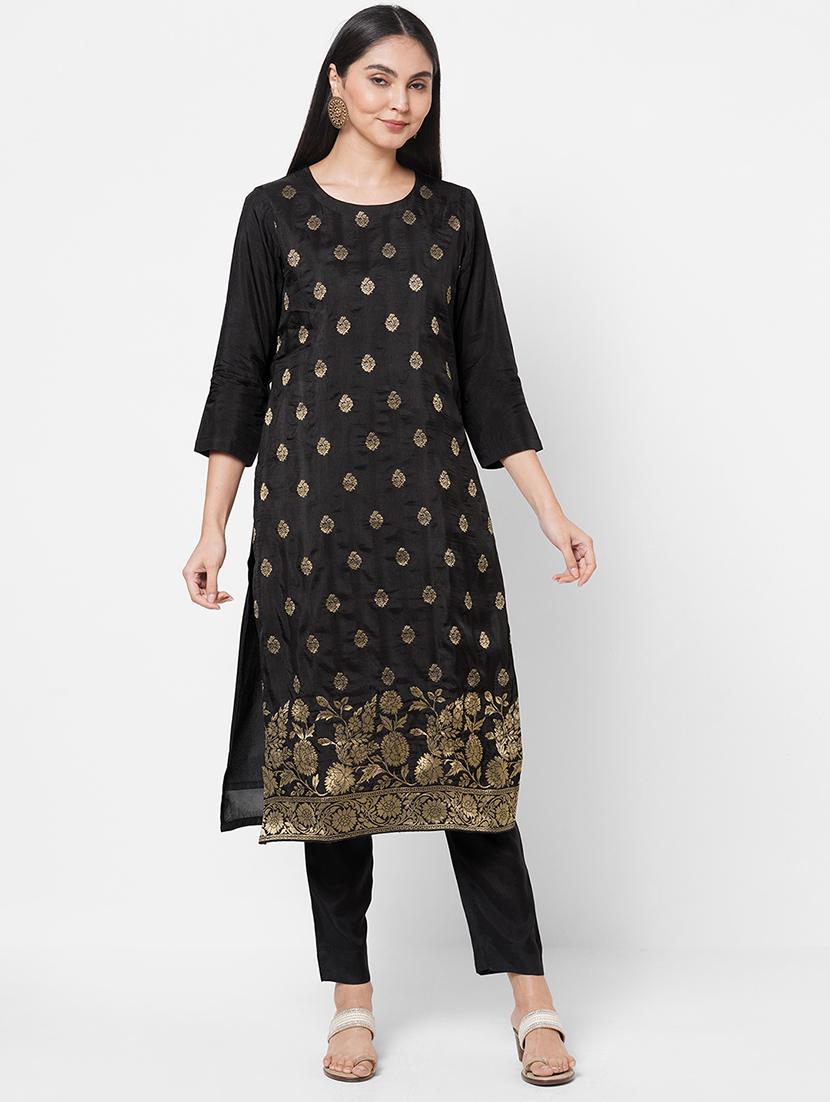 black printed unstitched suit set - 18113076 - Standard Image - 4