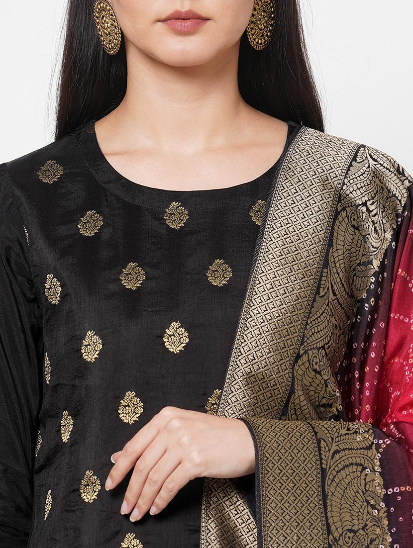 black printed unstitched suit set - 18113076 - Standard Image - 6
