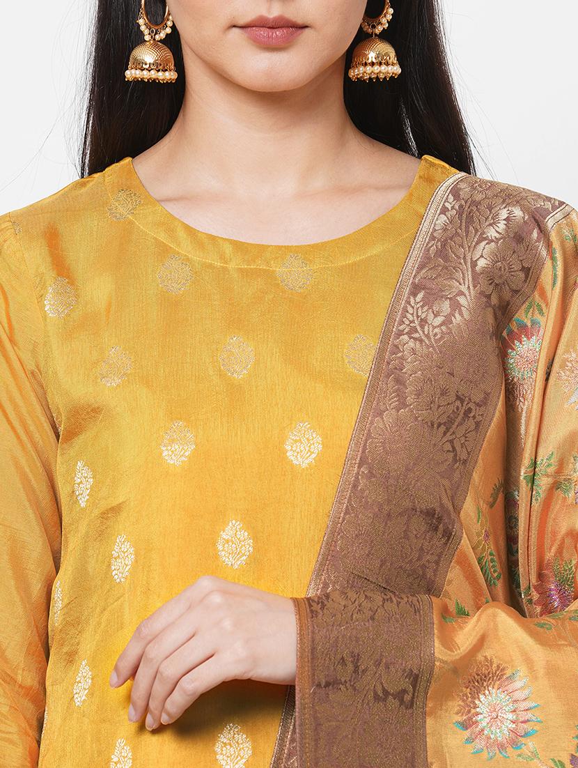 yellow printed unstitched suit set - 18113077 - Standard Image - 6