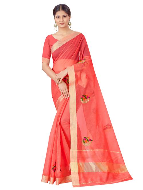 women's floral peach colored saree with blouse - 18113220 -  Standard Image - 0