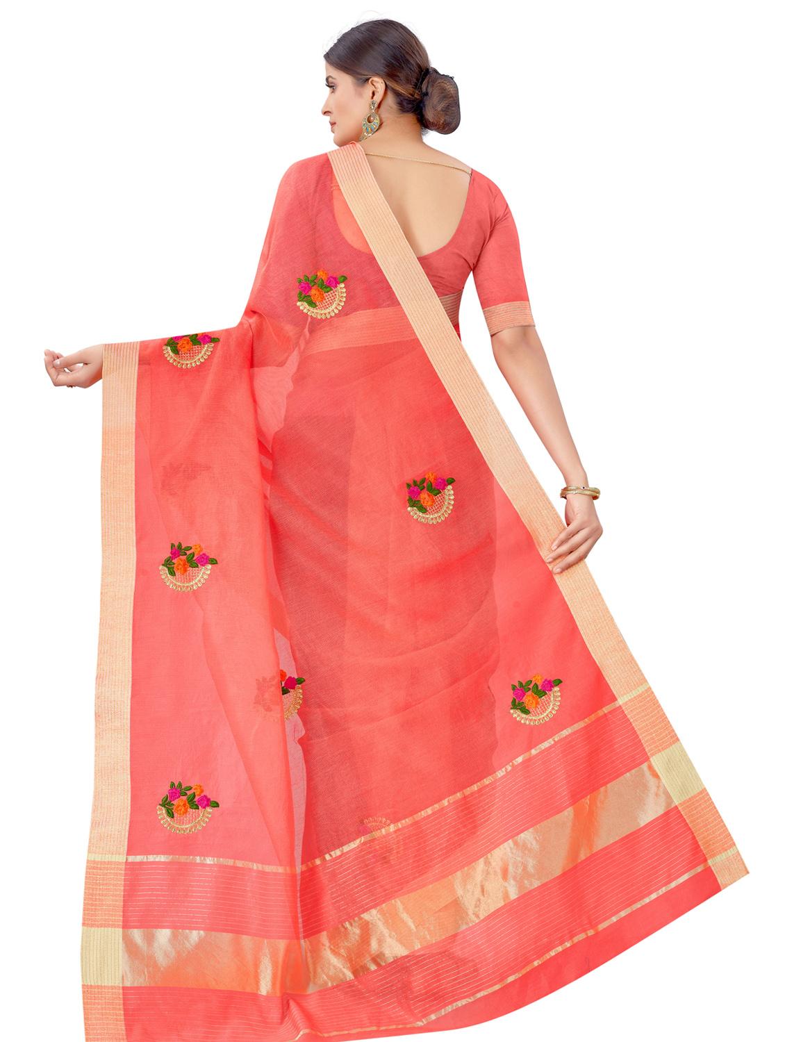 women's floral peach colored saree with blouse - 18113220 -  Standard Image - 1