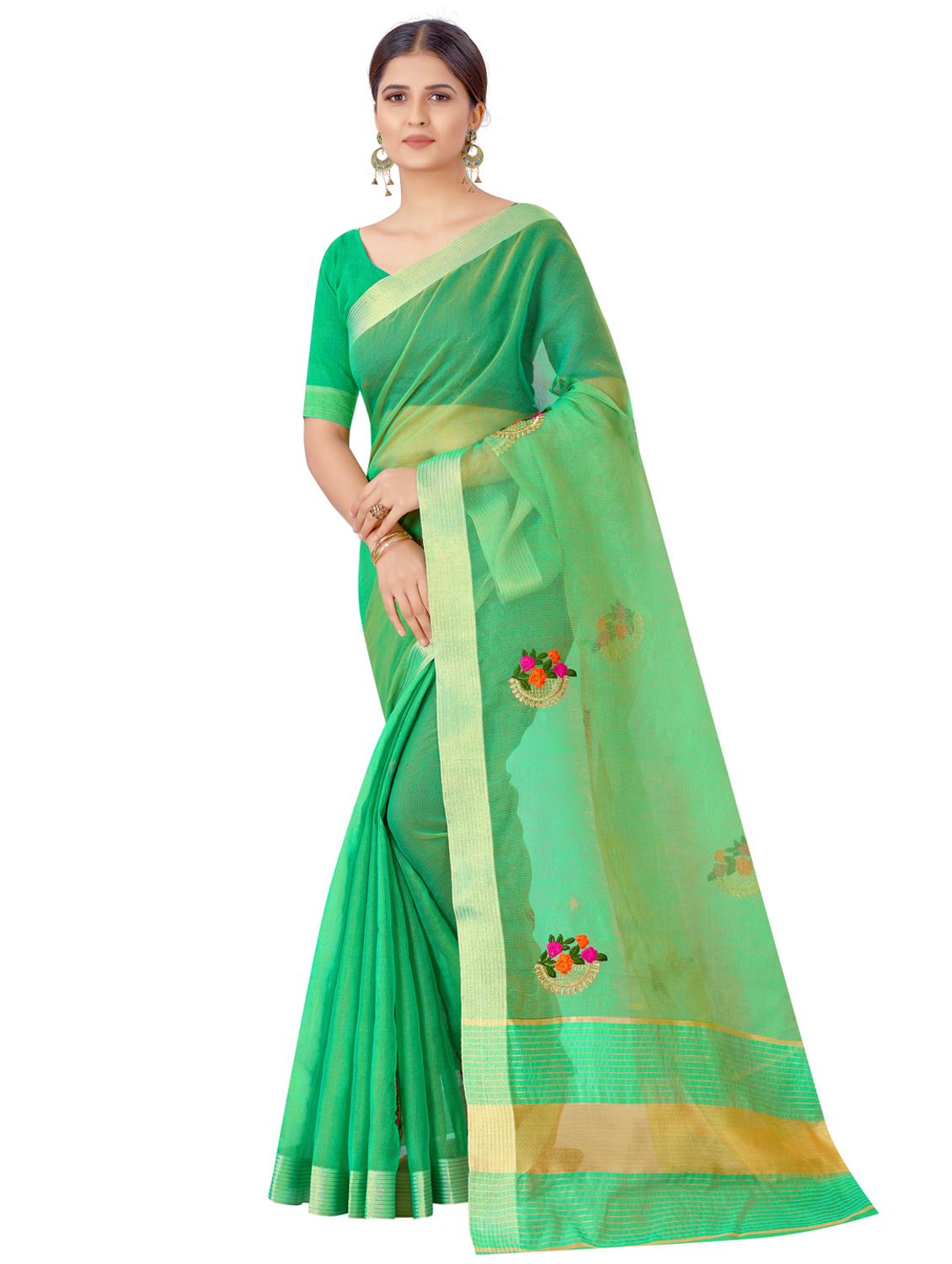 women's floral green colored saree with blouse - 18113221 - Zoom Image - 0