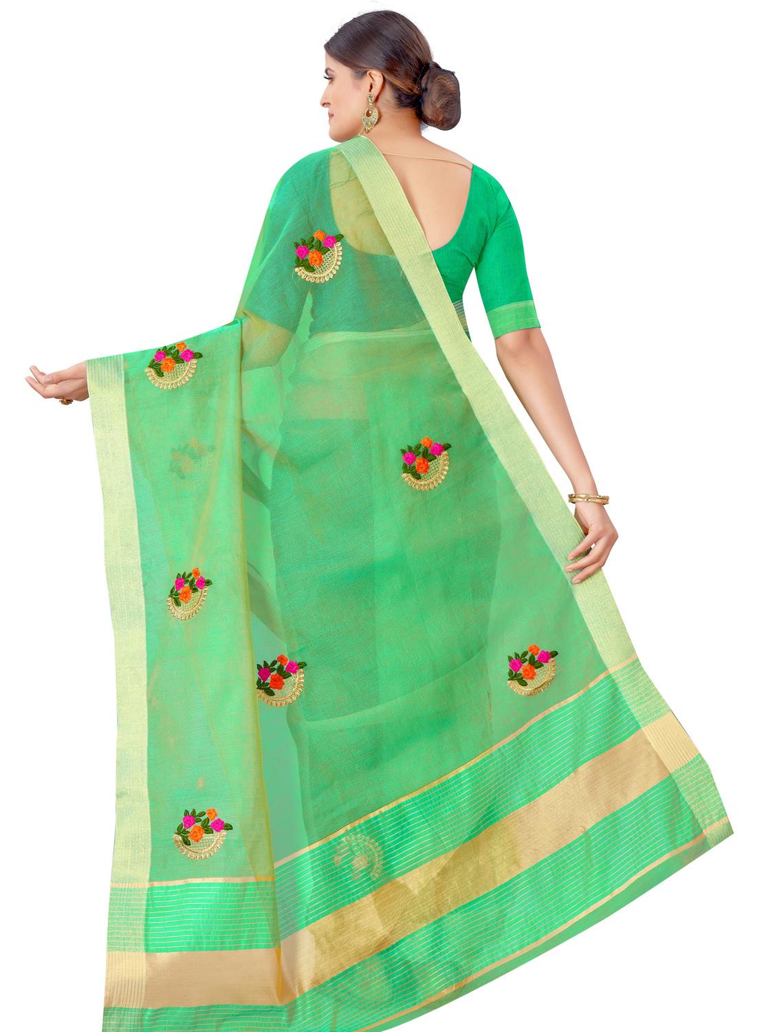 women's floral green colored saree with blouse - 18113221 - Standard Image - 1