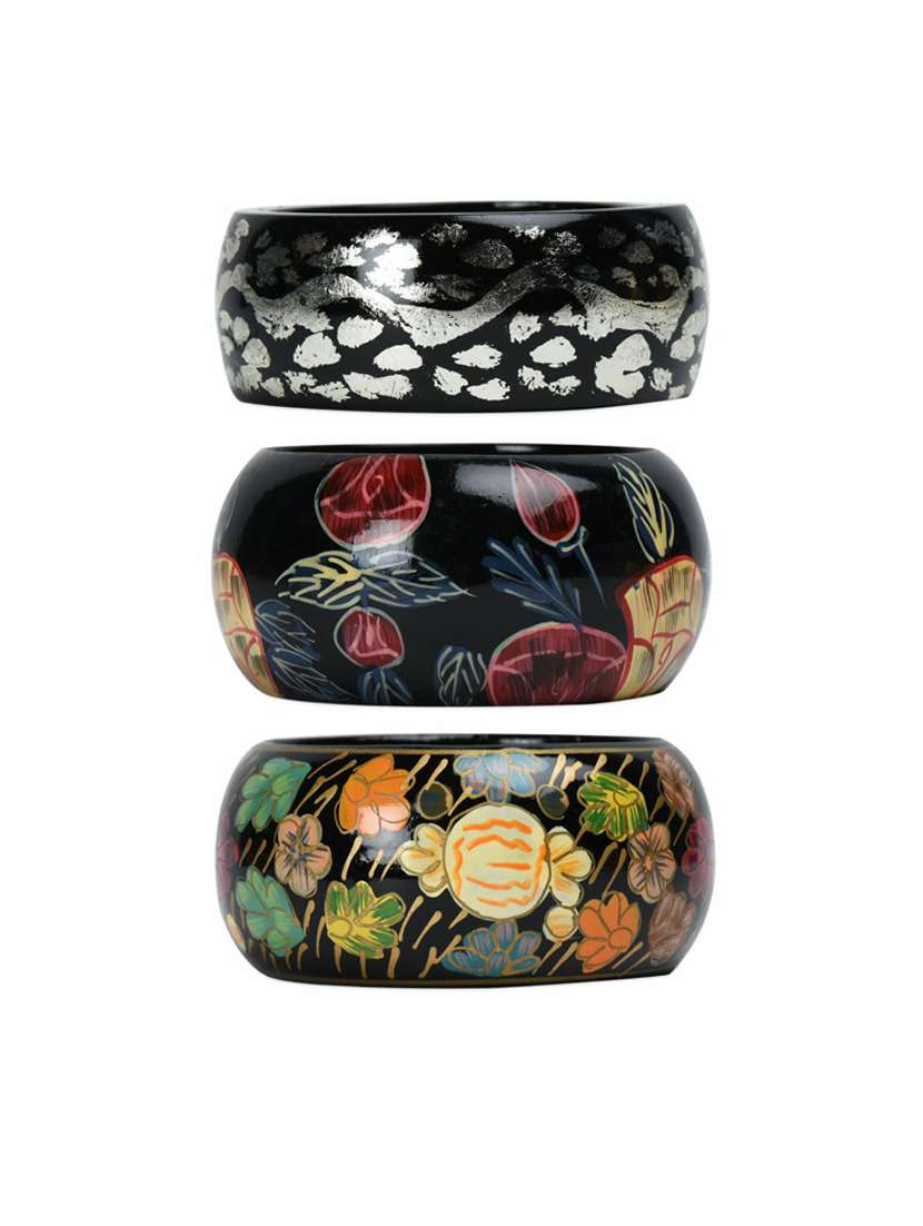 set of 3 multi colored wood bangle
