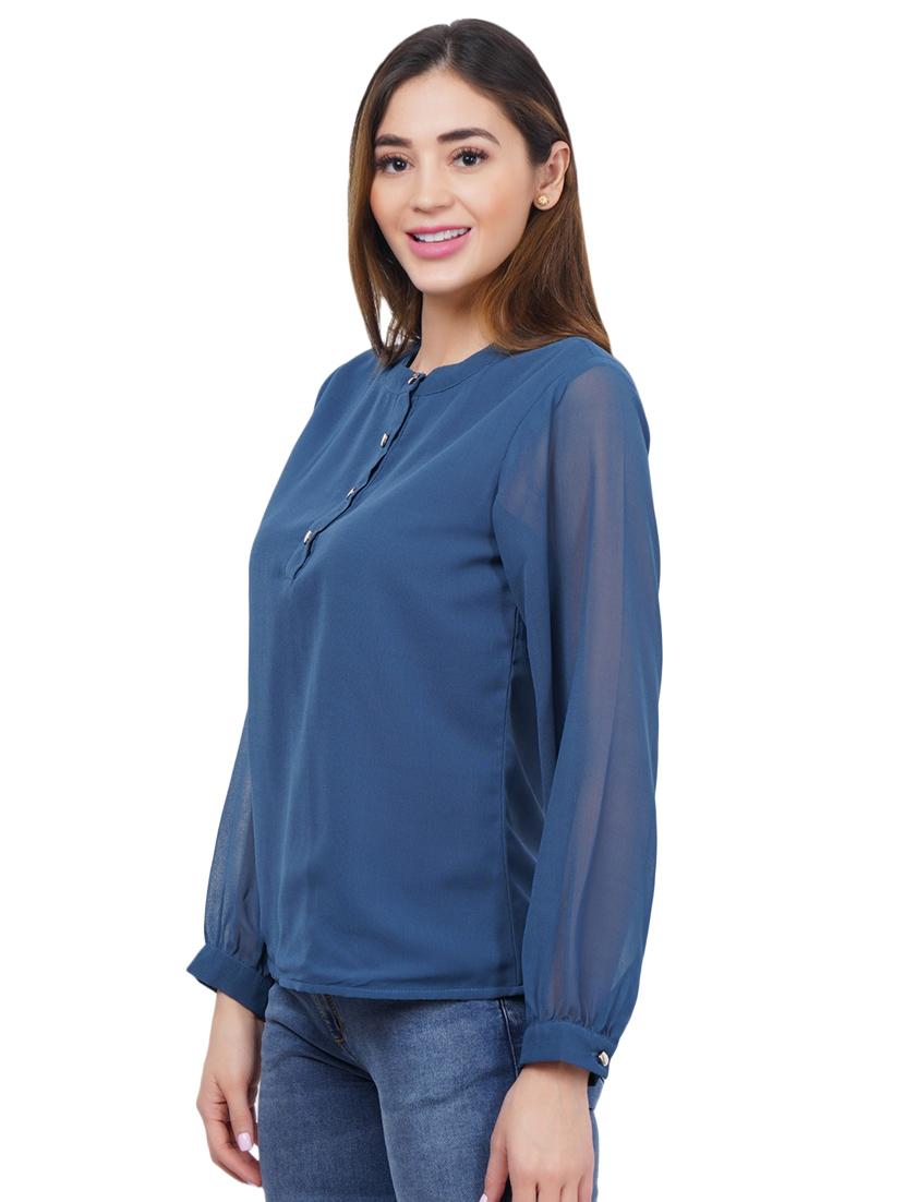 women's straight mandarin neck top - 18114322 - Standard Image - 1