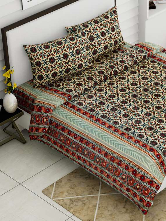 king size premium pure cotton double bedsheet with two pillow covers