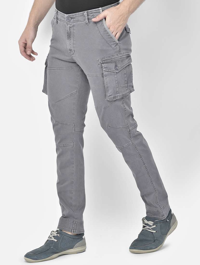 grey solid cargo casual trouser - 18117617 -  Standard Image - 1