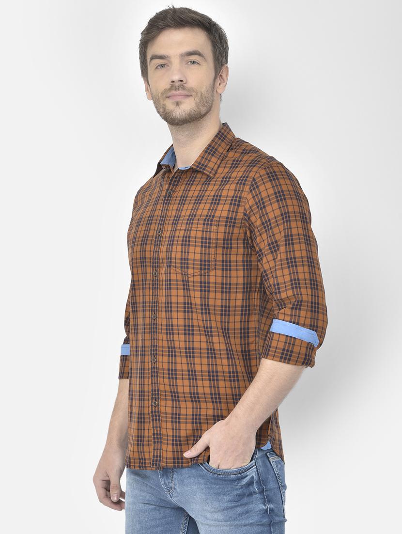 orange checked casual shirt - 18117629 - Standard Image - 1