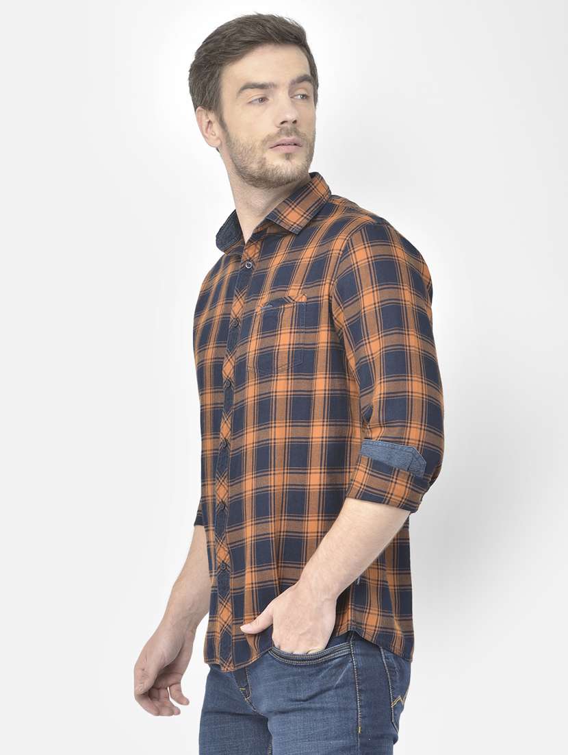 orange checked casual shirt - 18117636 - Standard Image - 1