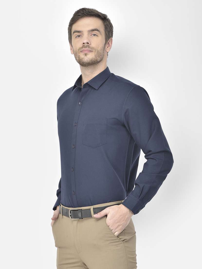 navy blue solid formal shirt - 18117647 -  Standard Image - 1