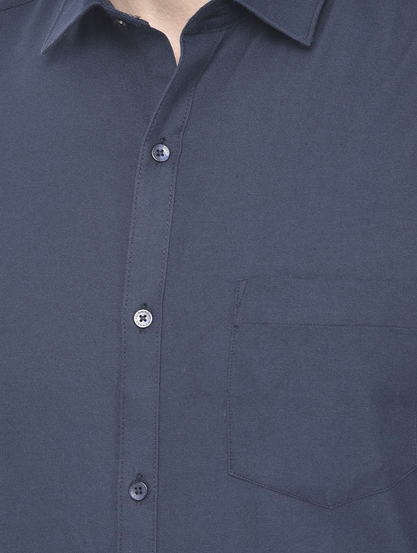navy blue solid formal shirt - 18117647 -  Standard Image - 4